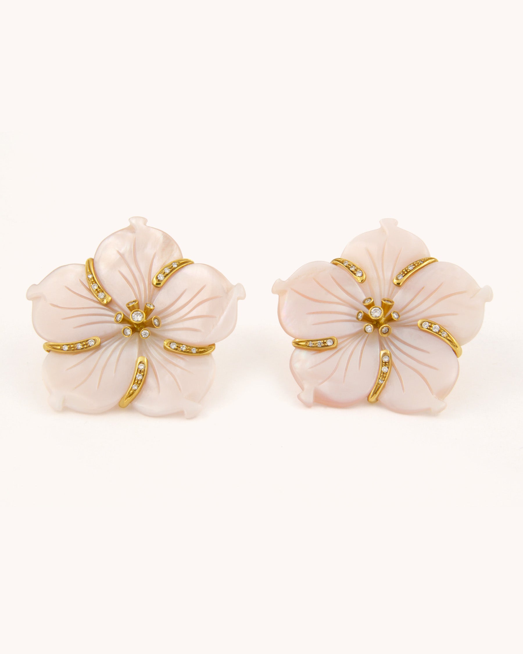 Pearl Nacre and Diamond Flower Earrings
