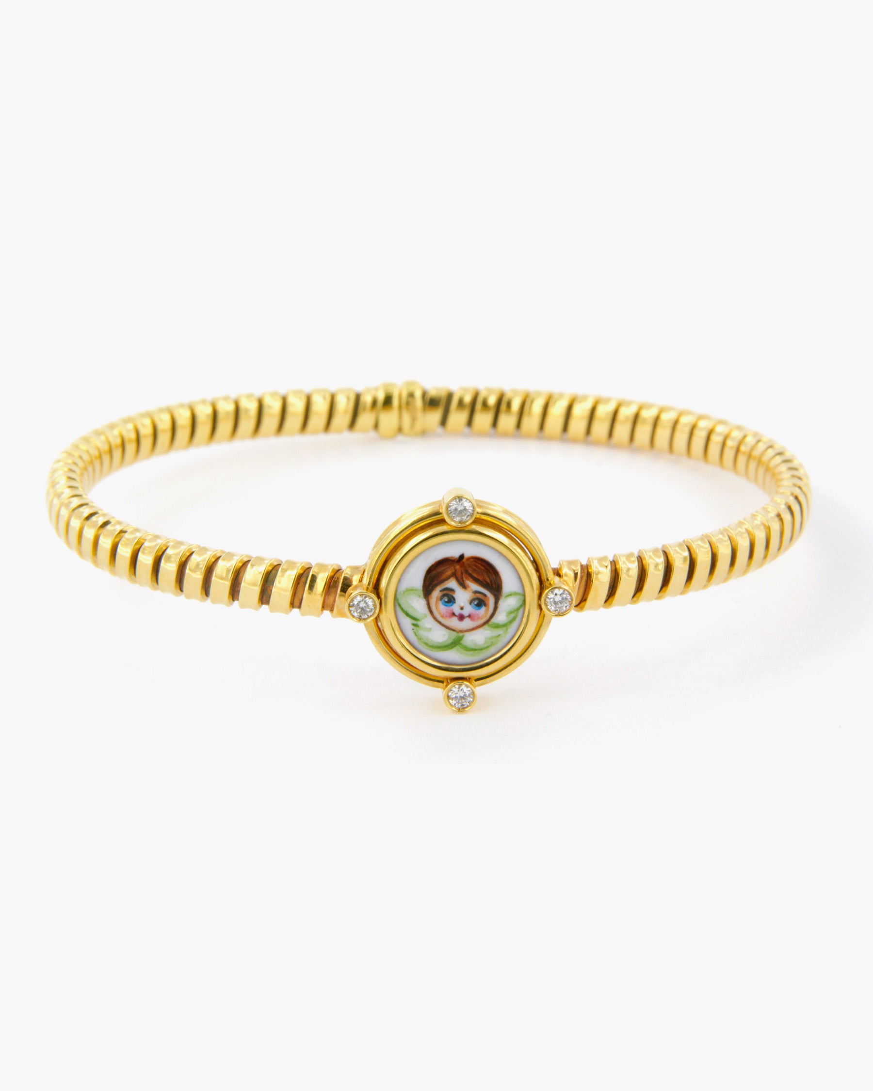 Green Angel and Diamonds Cuff Bracelet