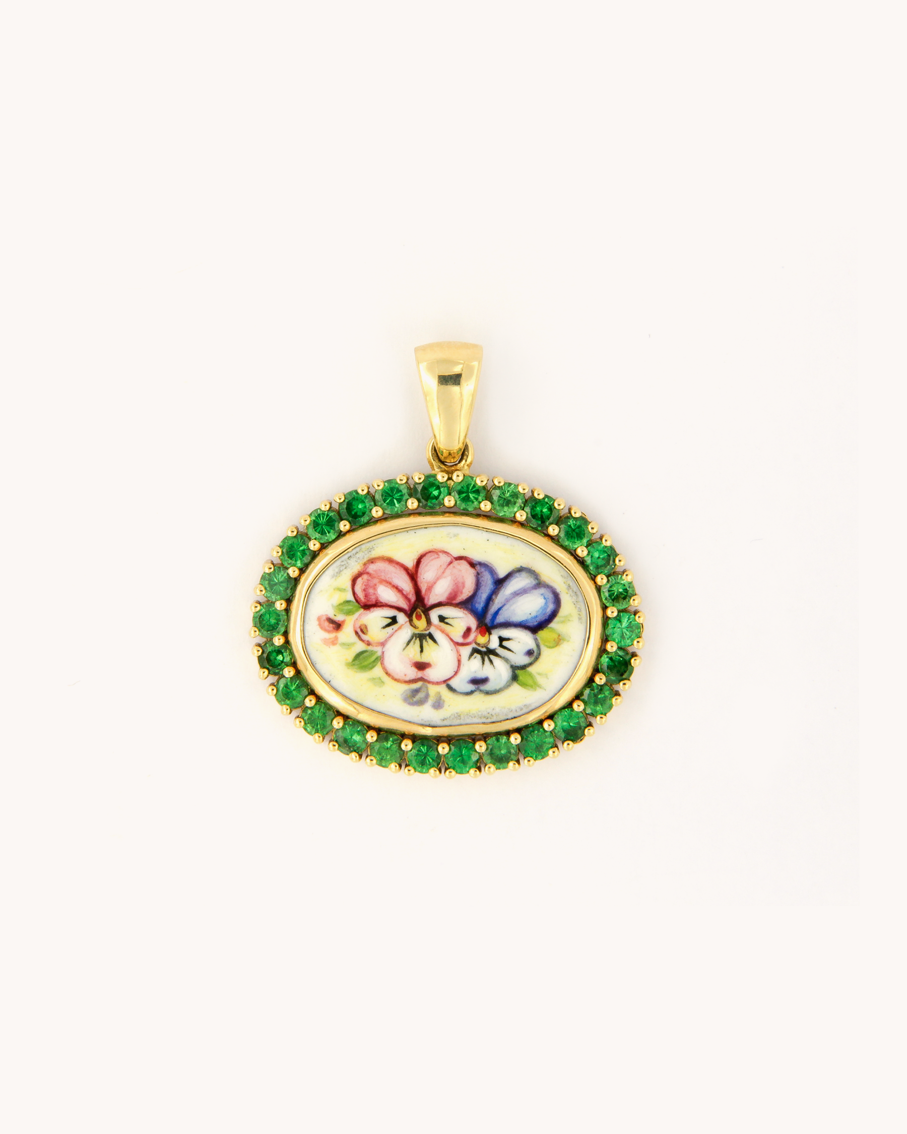 Wild Pansies and Tsavorite Pendant