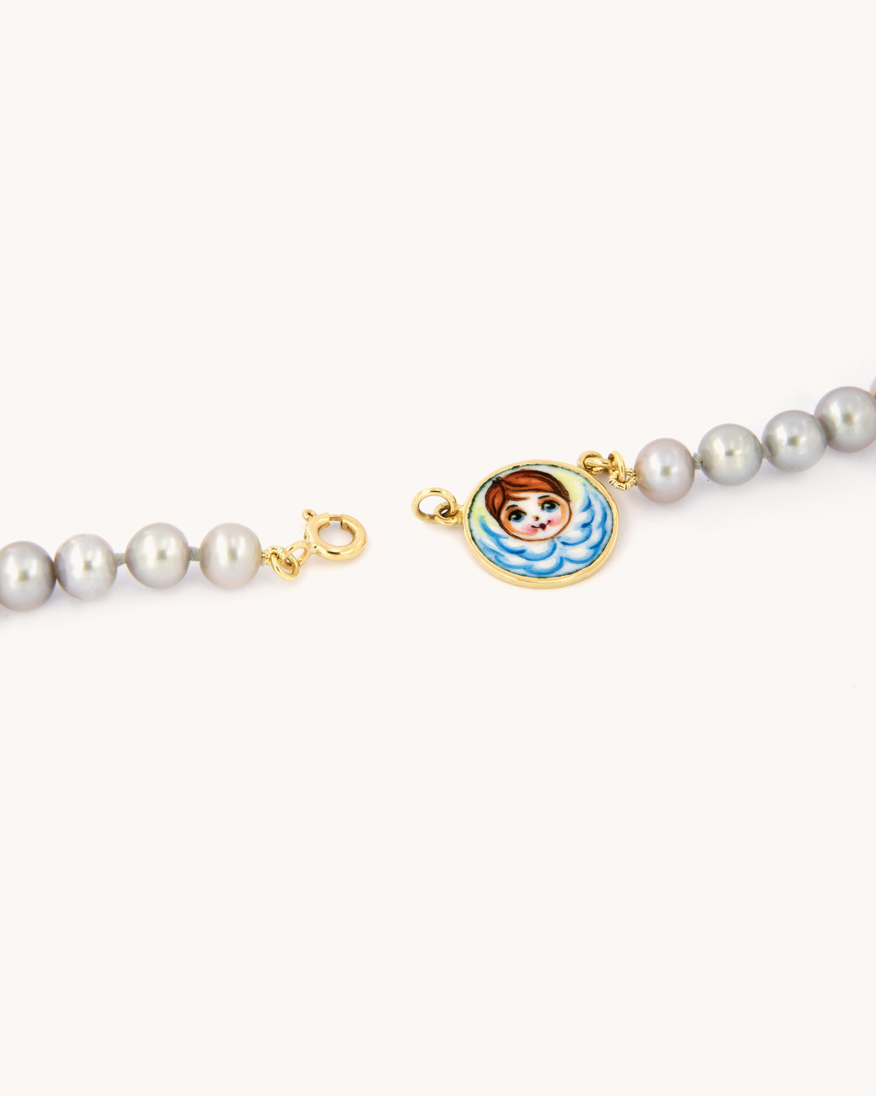 Blue Angel and Grey Pearls Necklace