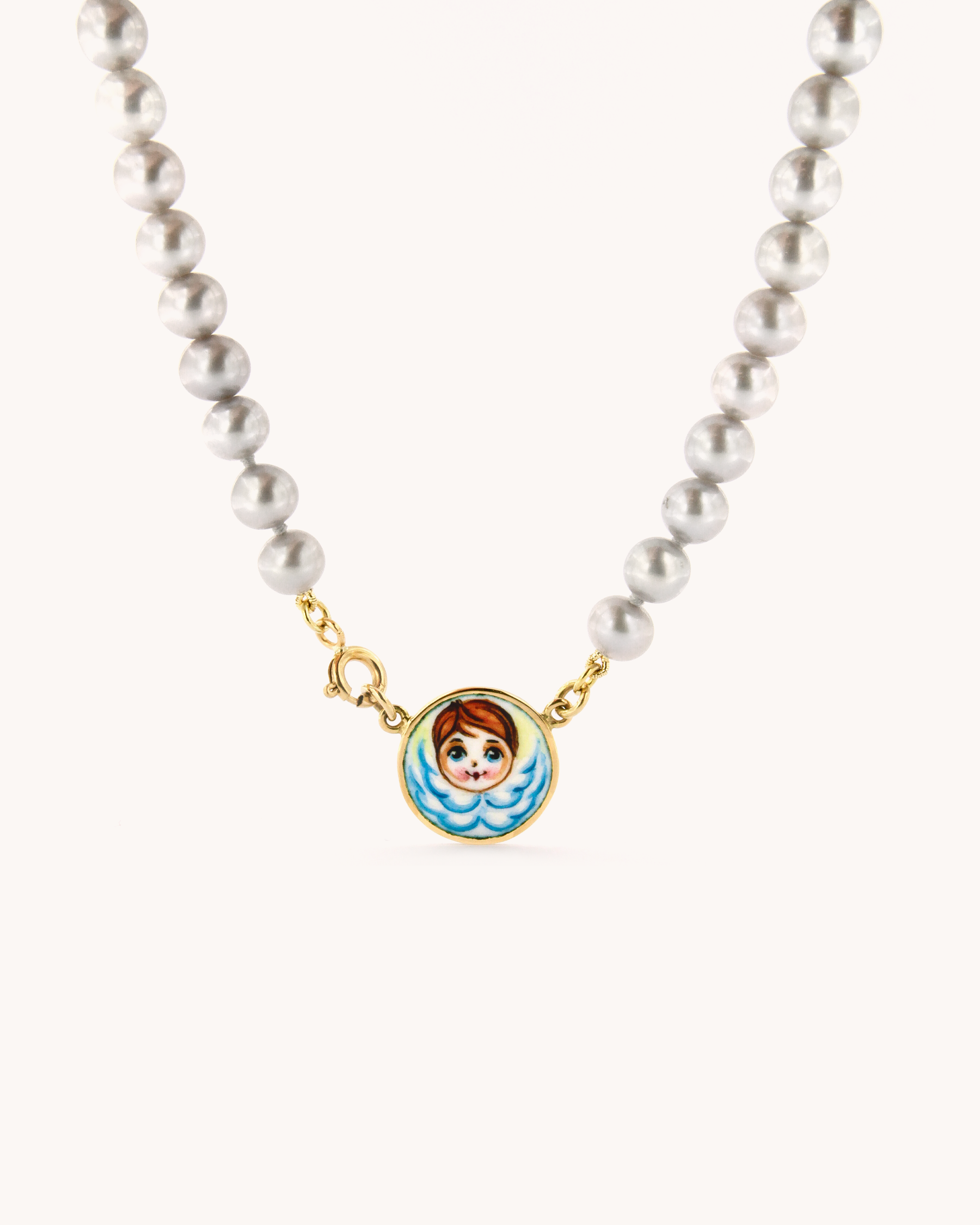 Blue Angel and Grey Pearls Necklace
