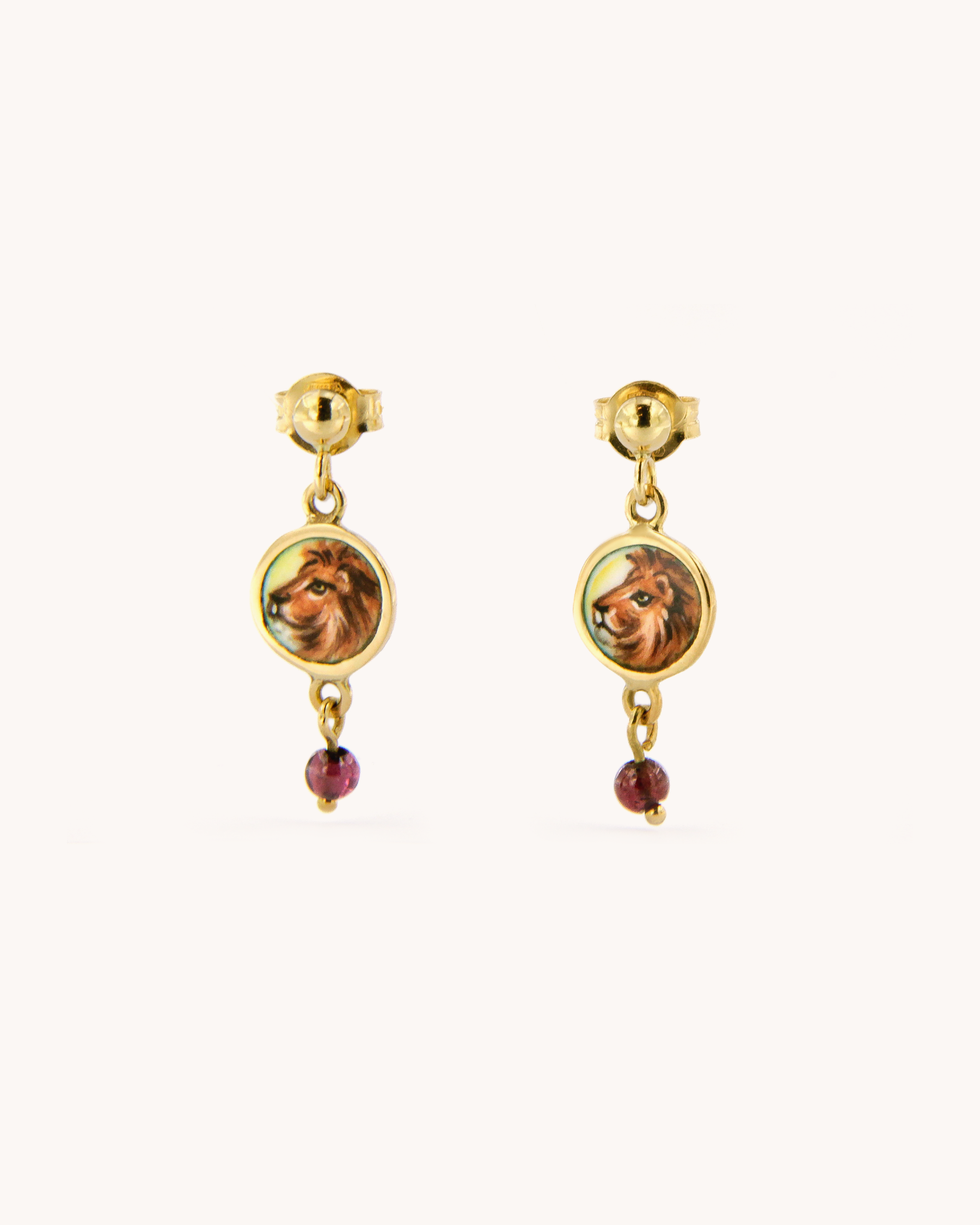 Lion and Garnet Earrings