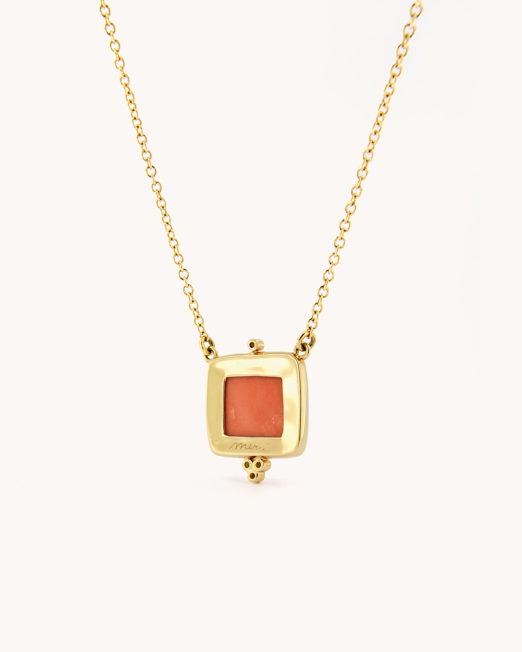 Pink Coral Square with Diamonds and Enamel