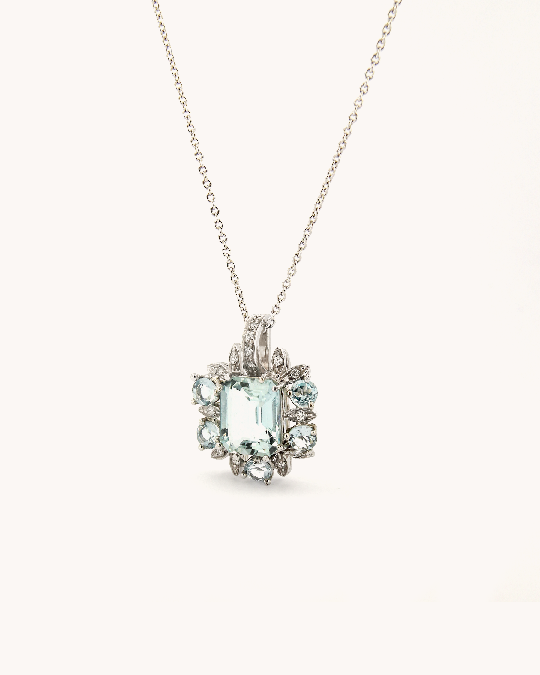 Aquamarine and Diamond Pendant Necklace