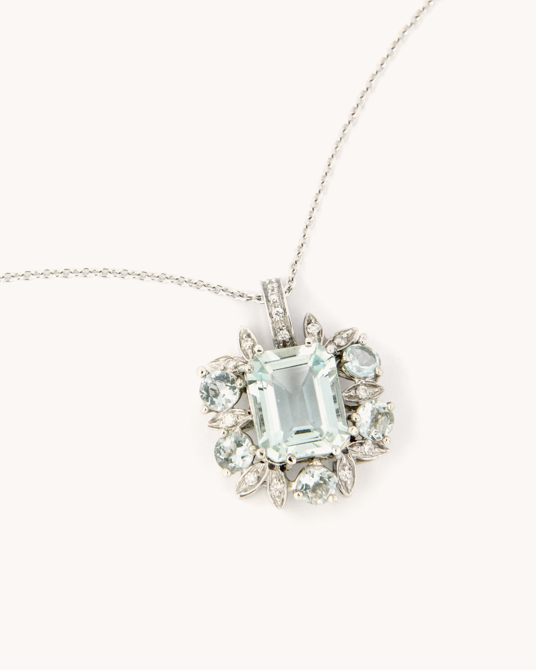 Aquamarine and Diamond Pendant Necklace