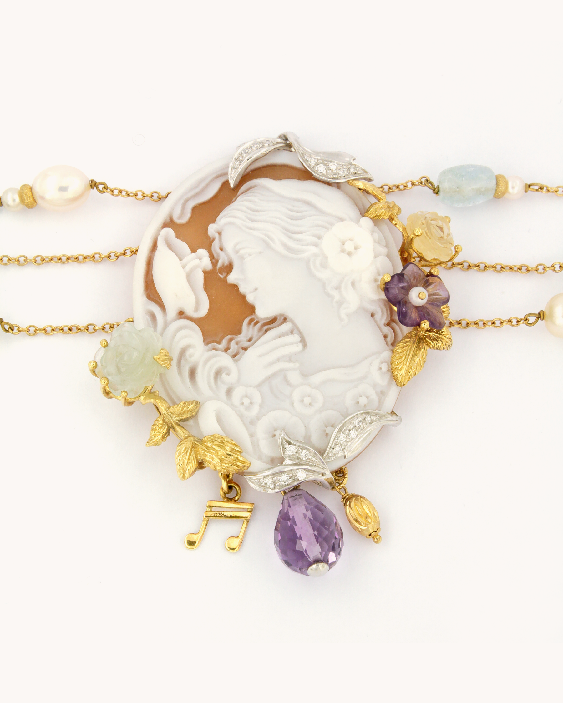 Cameo Necklace with Pearls and Gemstones