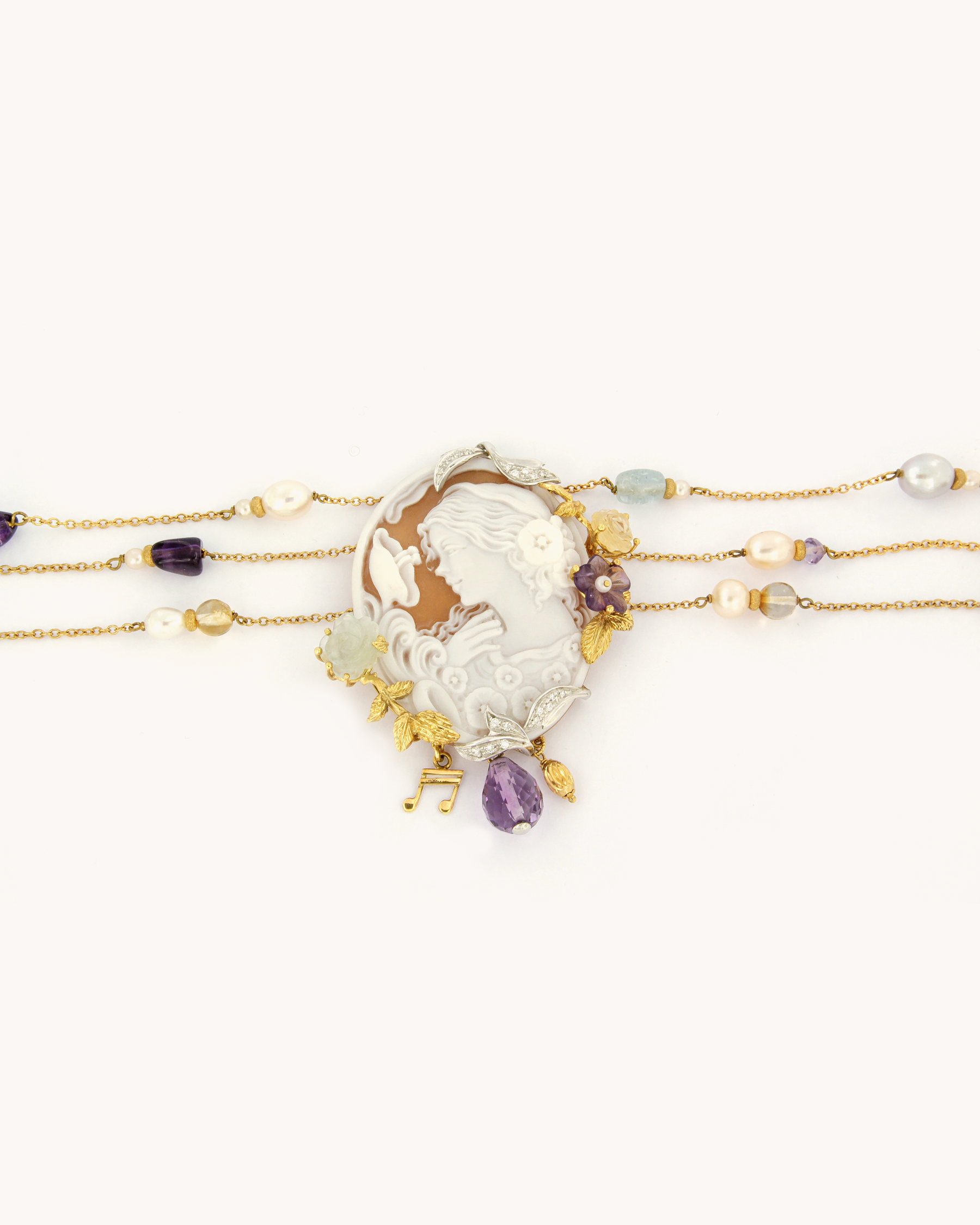 Cameo Necklace with Pearls and Gemstones