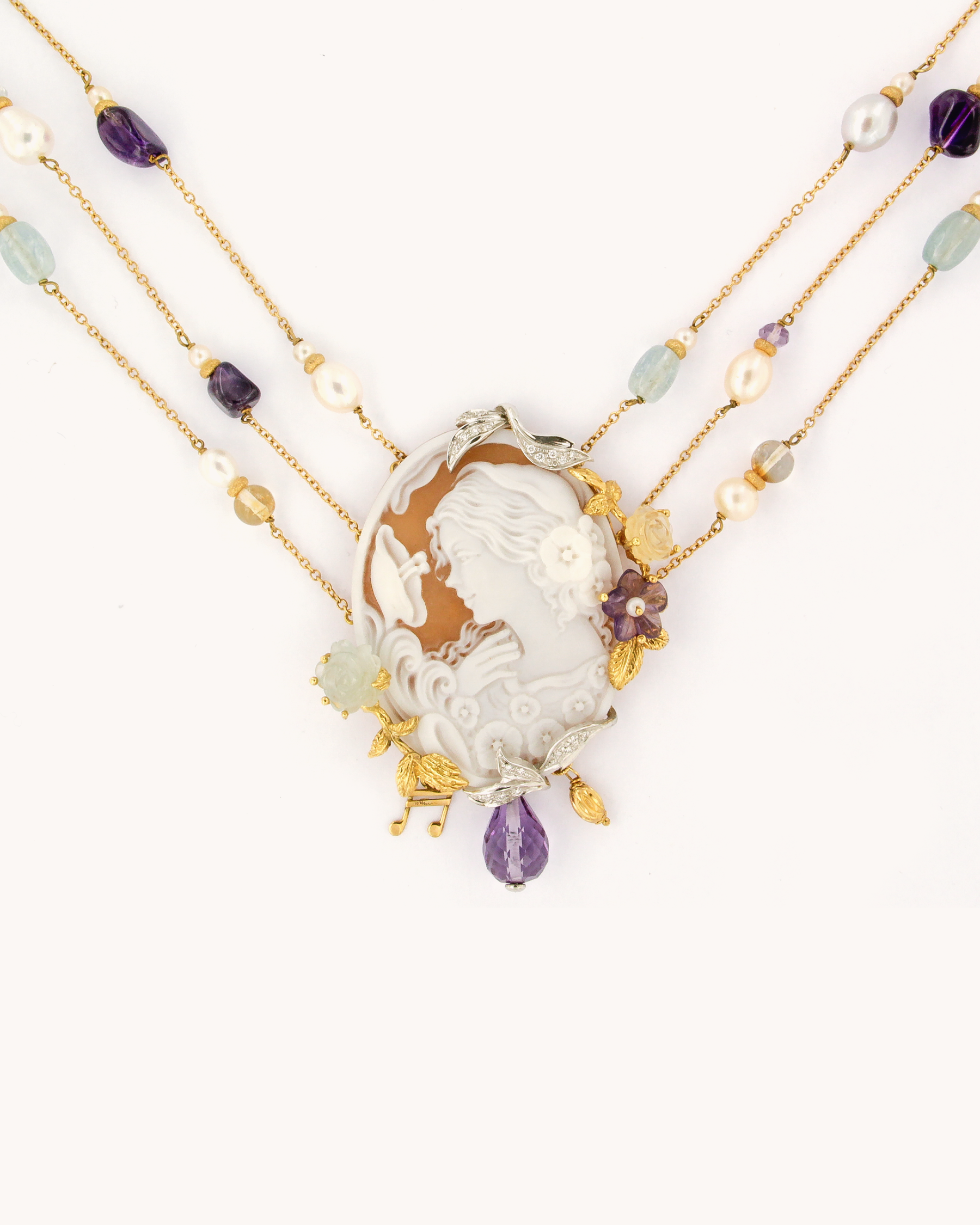 Cameo Necklace with Pearls and Gemstones