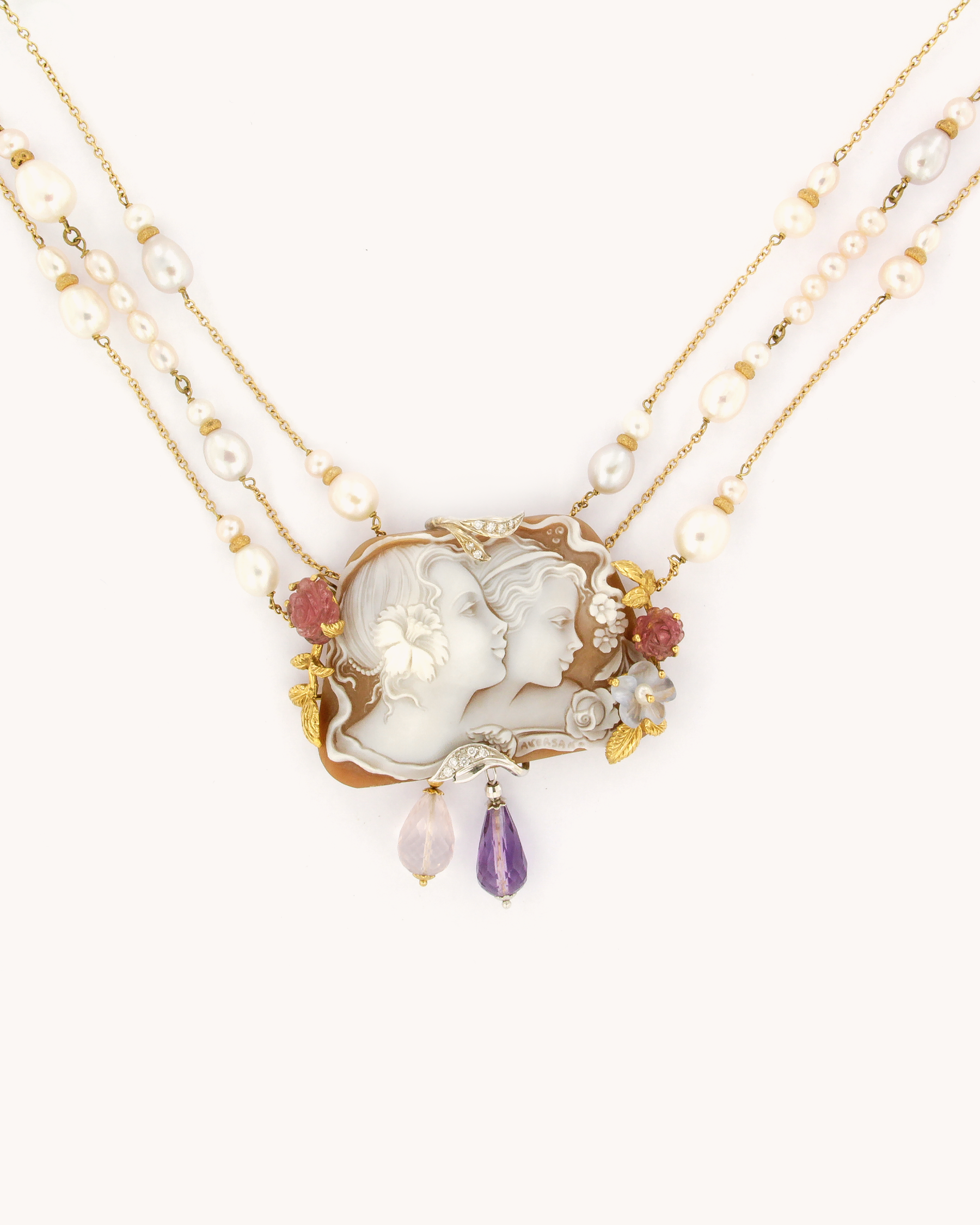 Cameo Necklace with Pearls and Gems