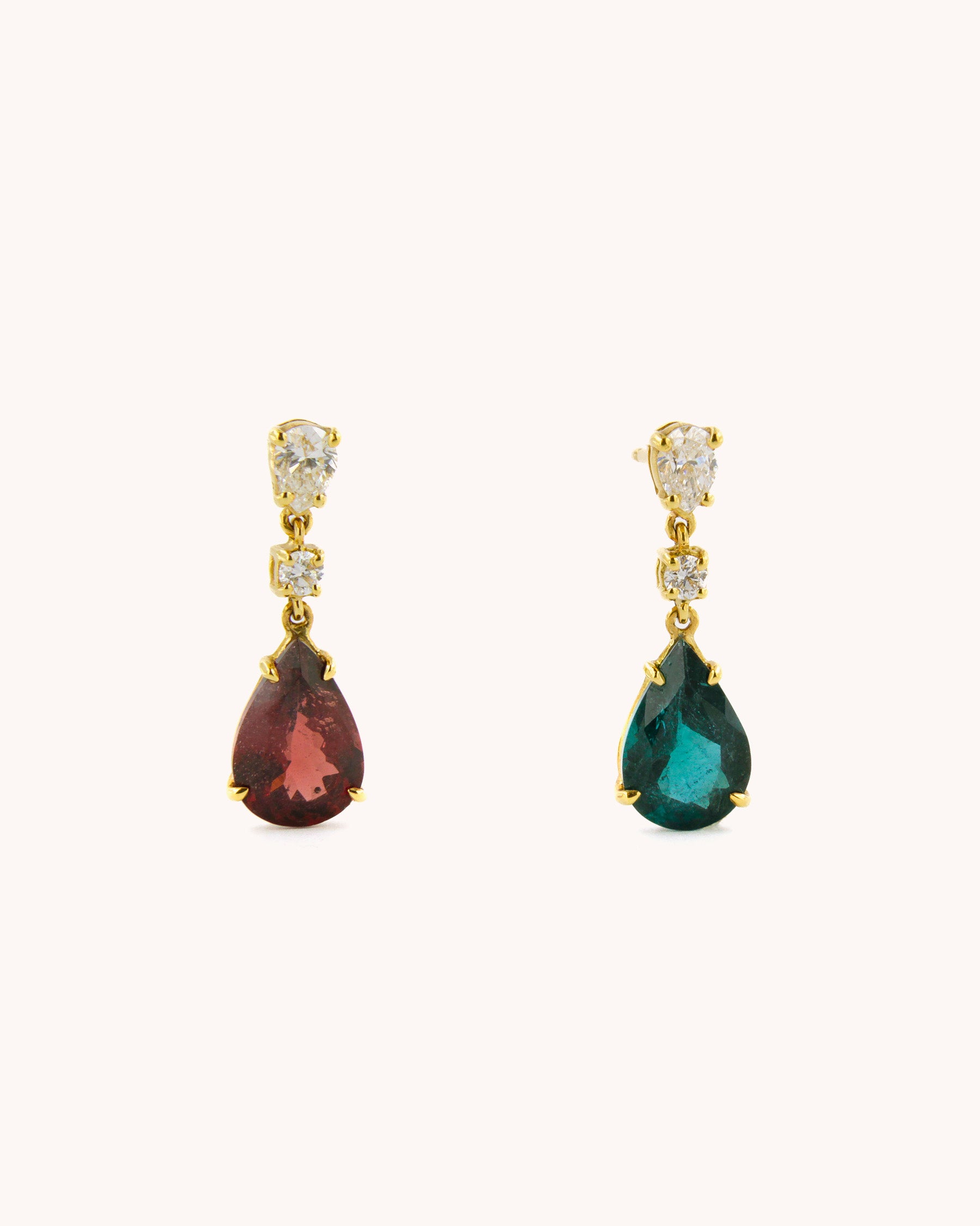 Orecchini Gocce di Rubellite e Tormaline Verde