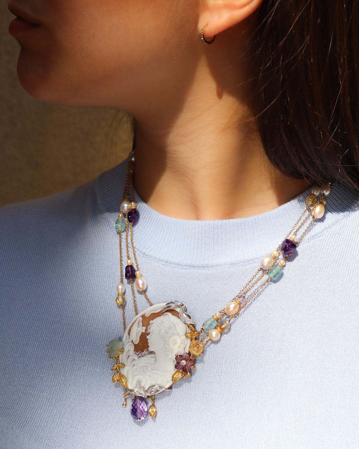 Cameo Necklace with Pearls and Gemstones