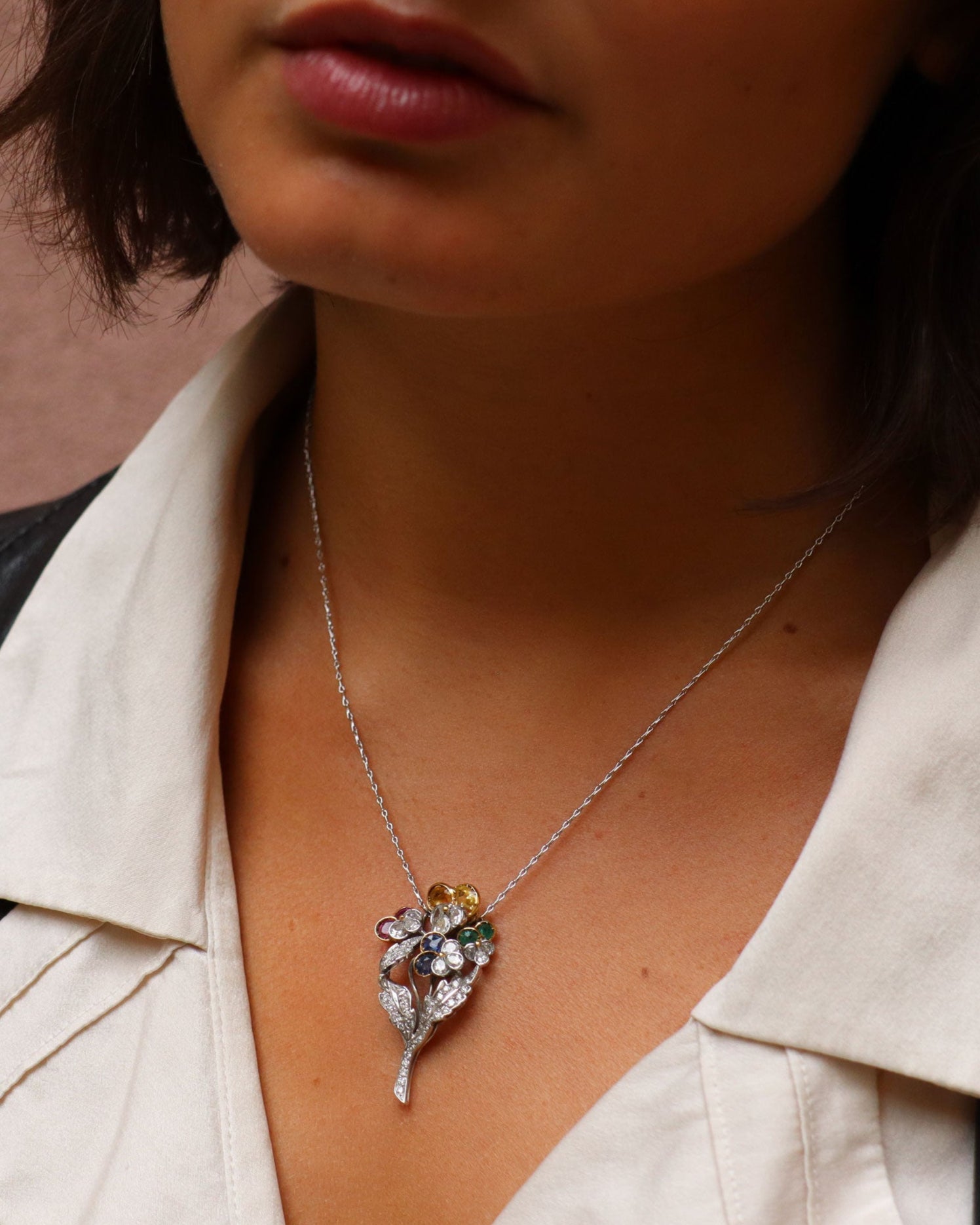 Flower Bouquet Precious Stone Necklace