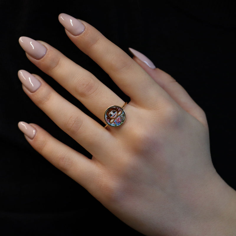 Pink Angel and Flowers Ring