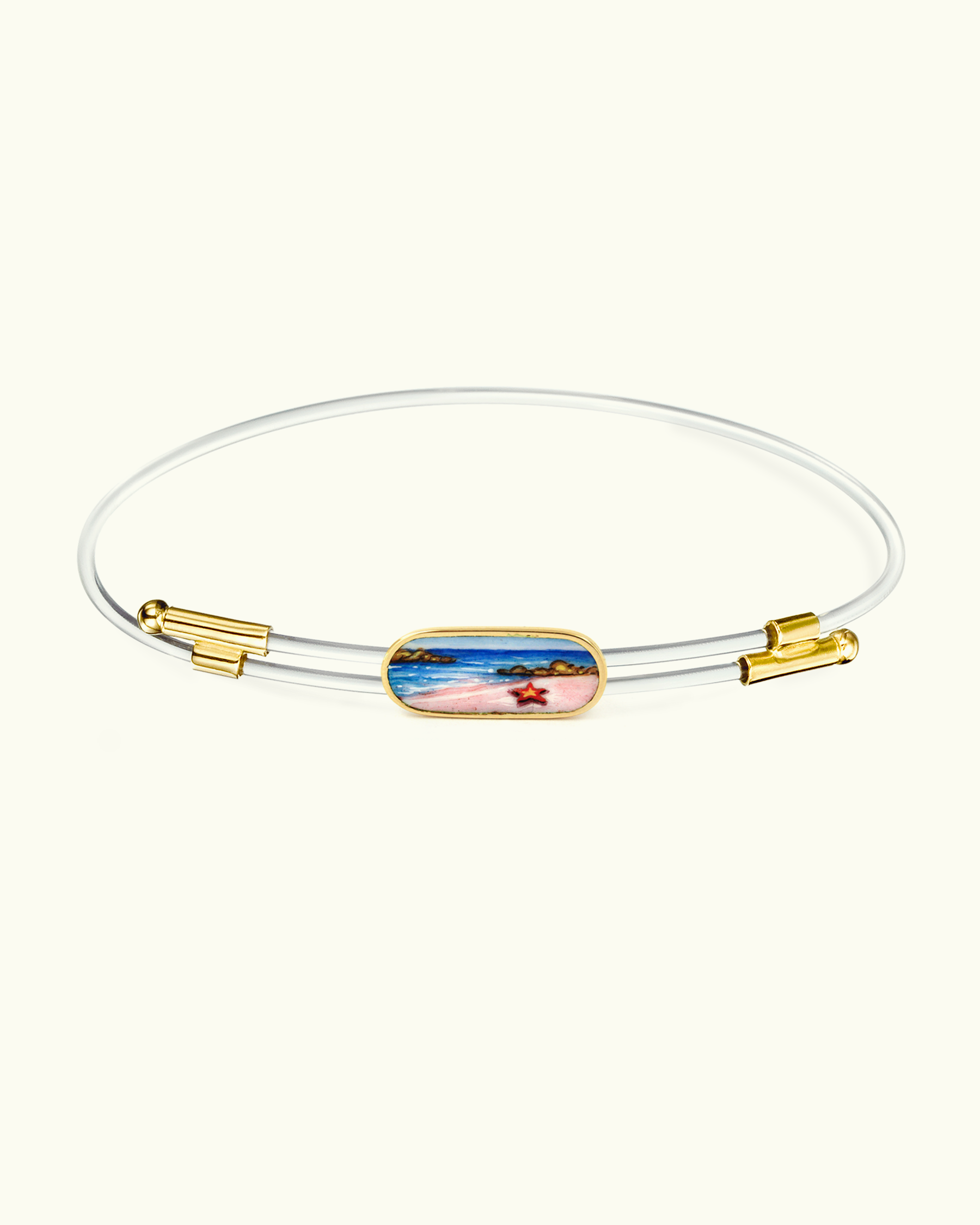 Bracciale Filo da Pesca con Spiaggia Rosa di Budelli in smalto a fuoco dipinta a mano