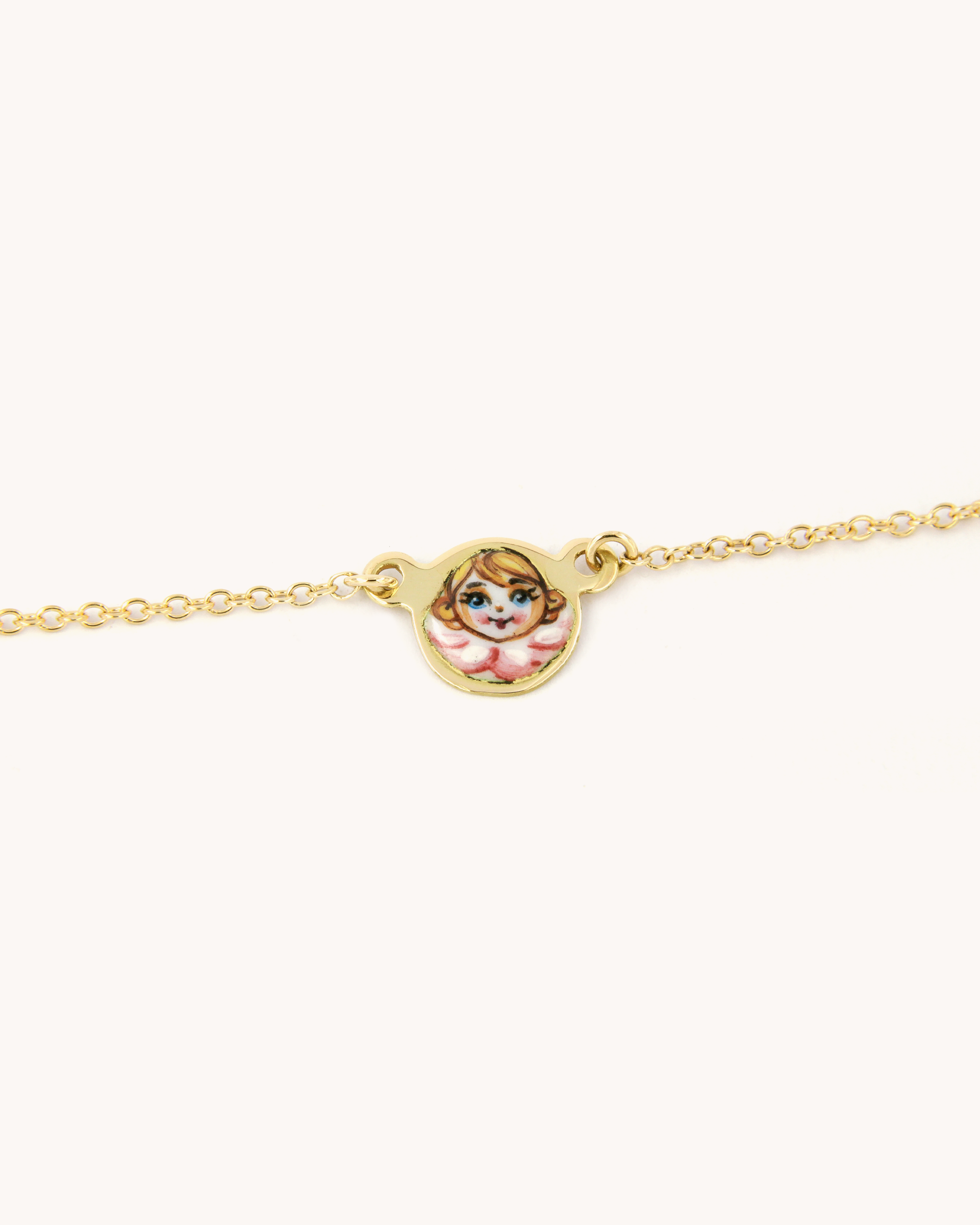 Collana angelo rosa piccola in oro 18 carati con smalto dipinto a mano, gioiello artigianale Merù Gioielli