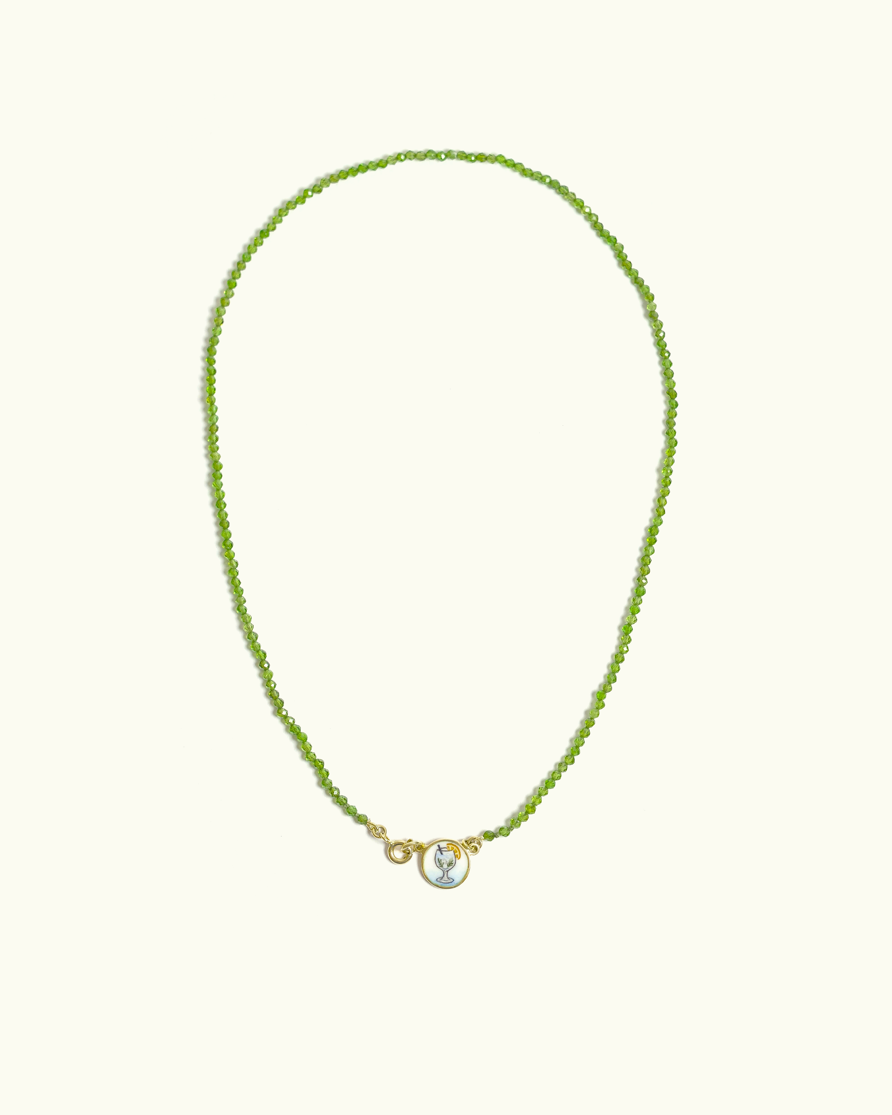 Collana Coloris in cromo diopside con piastra in oro giallo 18K e cocktail dipinto a mano in smalto a fuoco