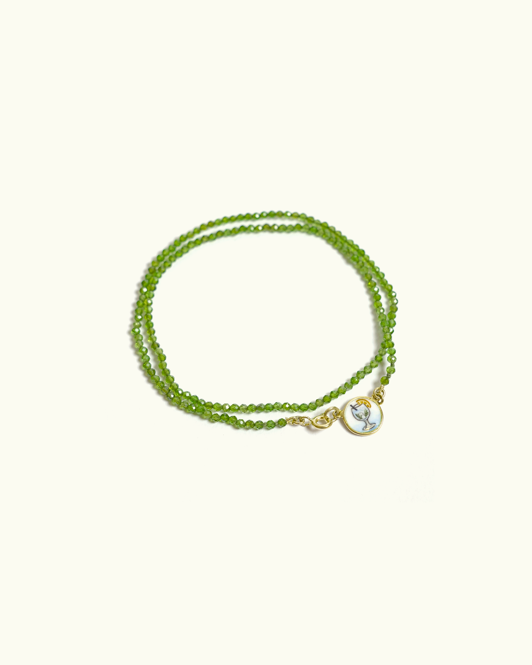 Collana Coloris in cromo diopside con piastra in oro giallo 18K e cocktail dipinto a mano in smalto a fuoco