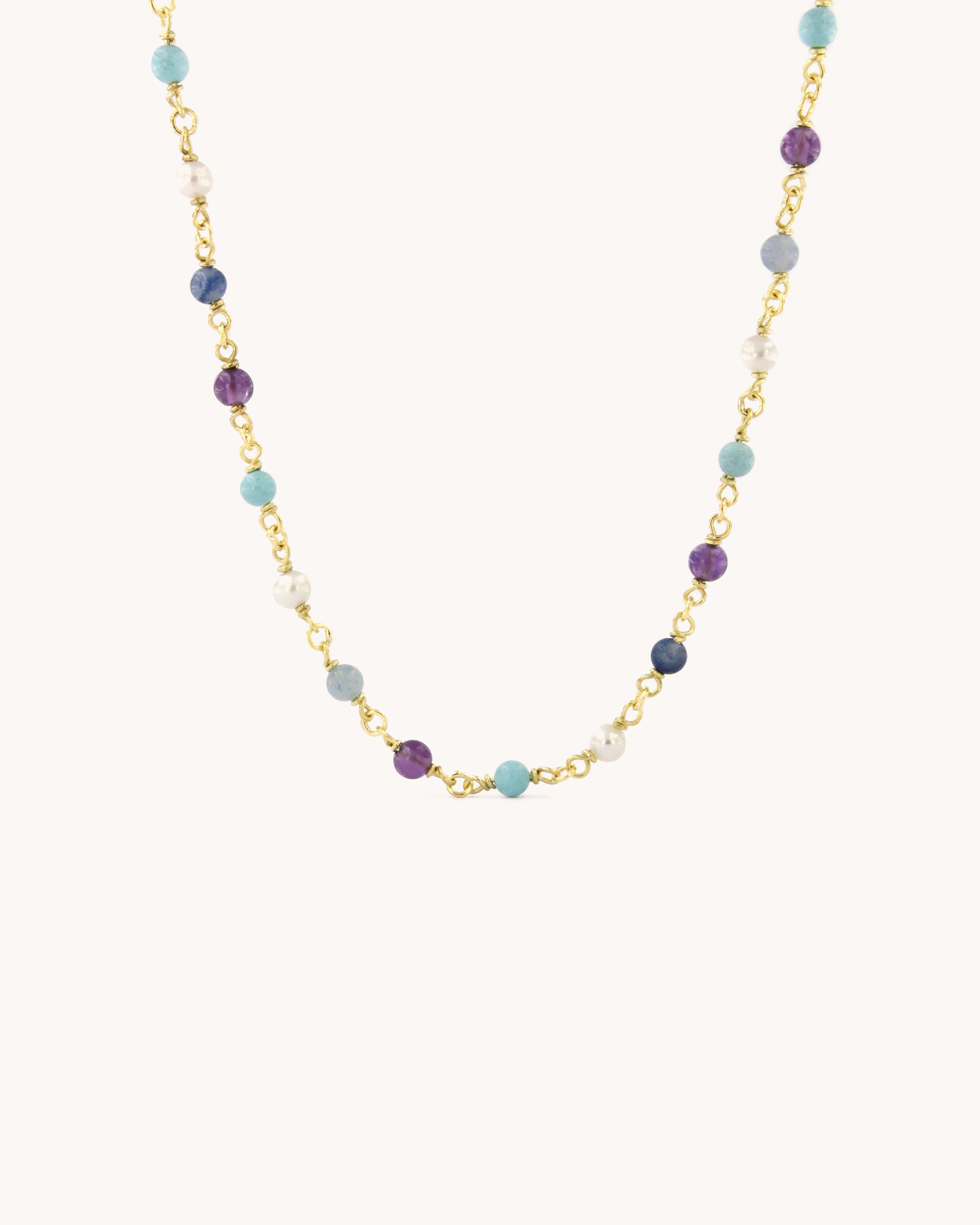 Collana in oro giallo 18 carati con perline in pietre colorate, luminosa e raffinata