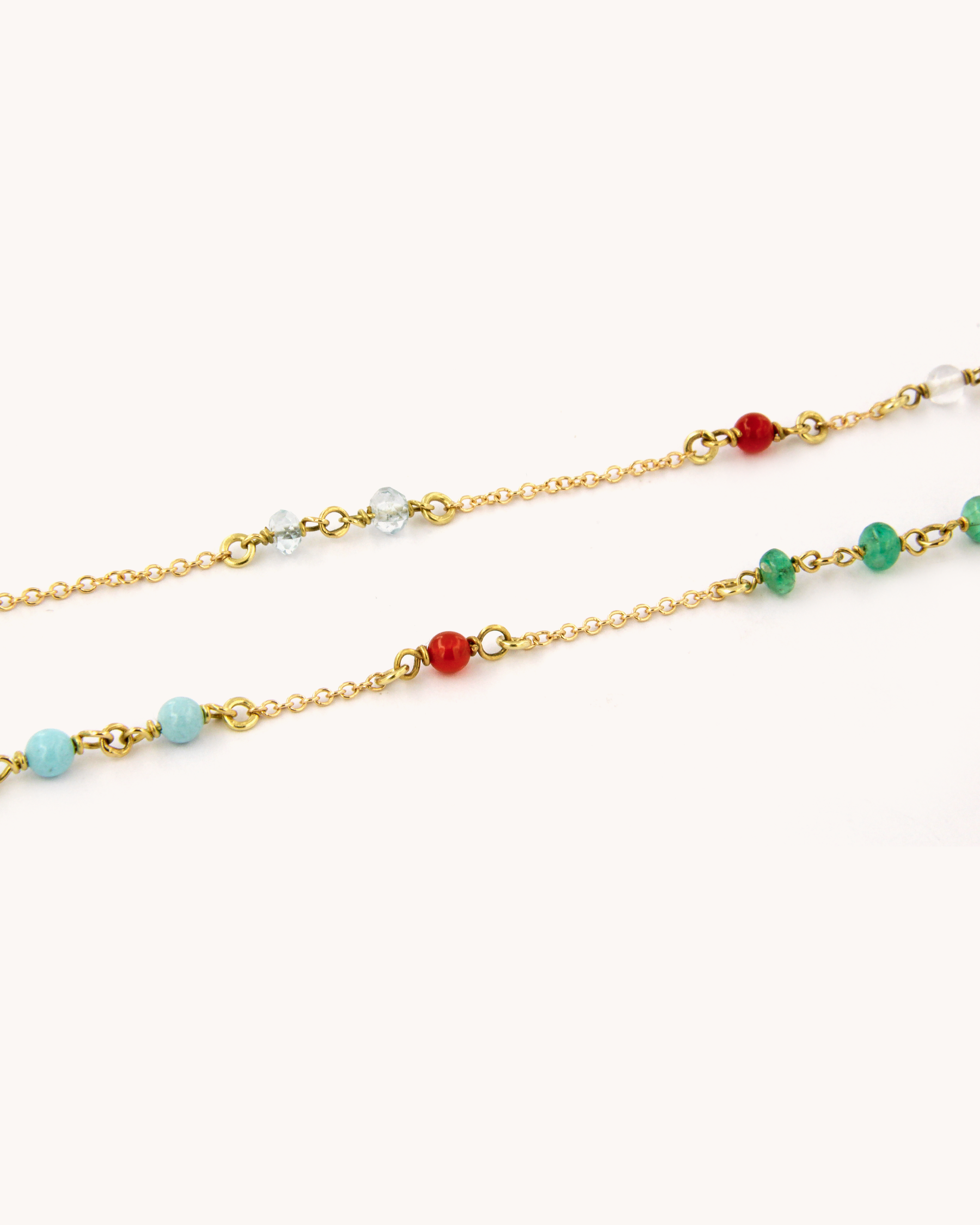Collana di pietre naturali miste in oro giallo 18 carati con pietre colorate distribuite lungo la catena