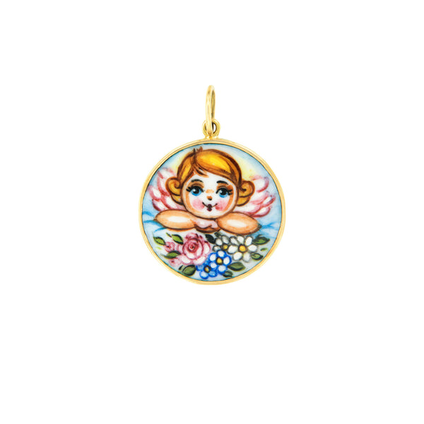 Blonde Angel with Flowers Pendant
