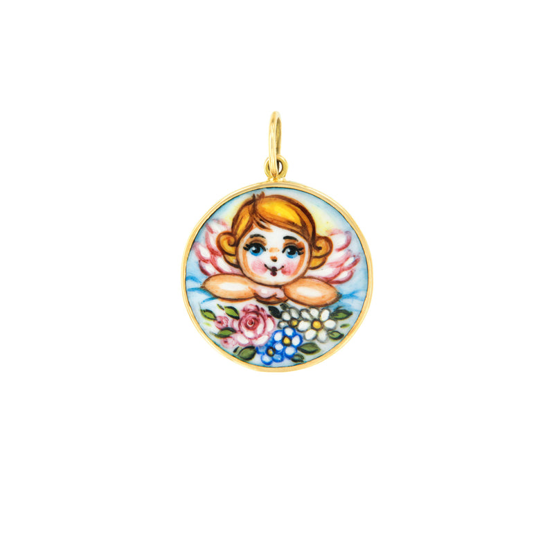 Blonde Angel with Flowers Pendant