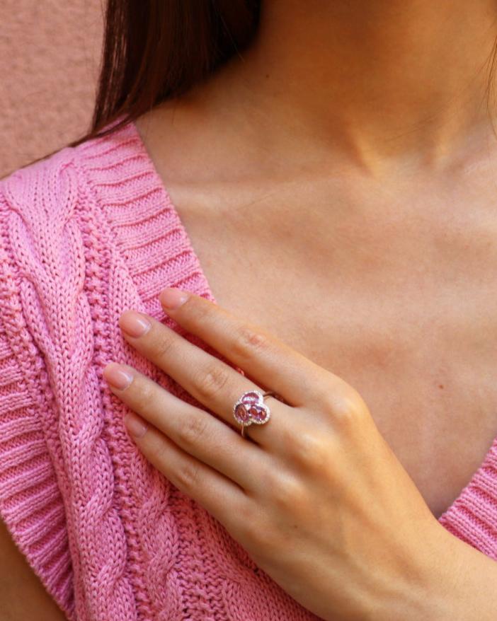 Anello Zaffiri Rosa e Diamanti