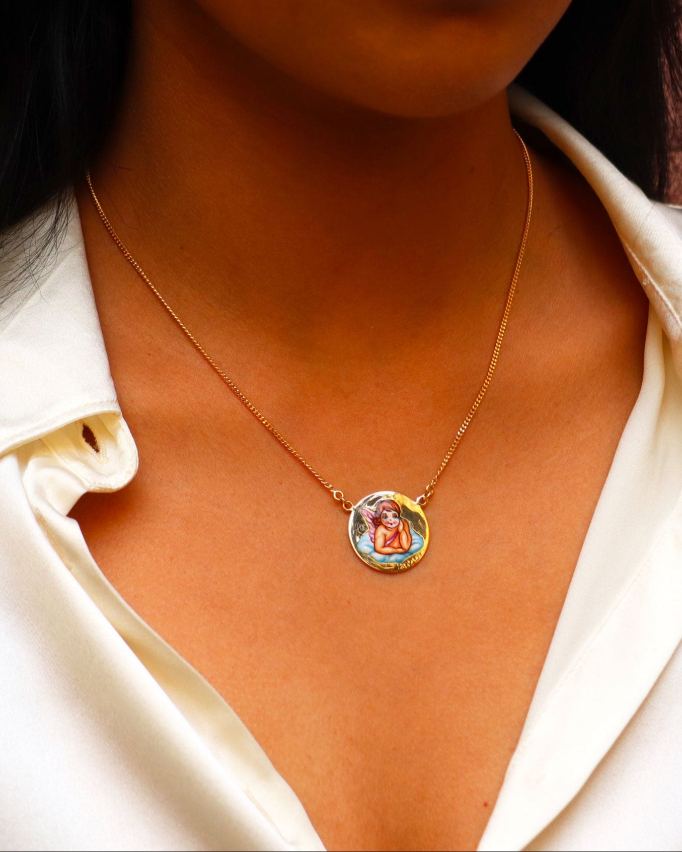 Angel on a Cloud Enamel Necklace