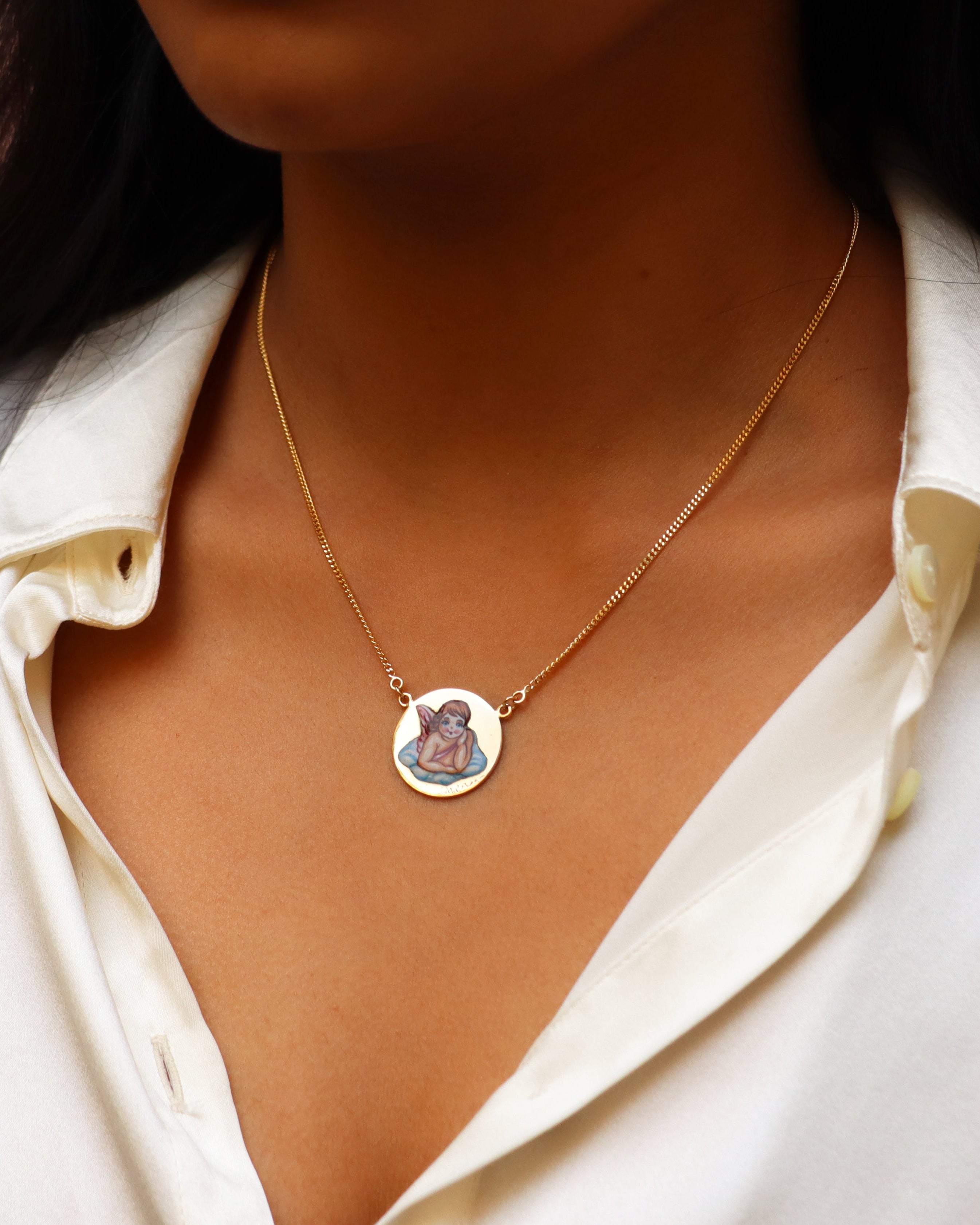 Angel on a Cloud Enamel Necklace