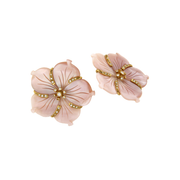 Pearl Nacre and Diamond Flower Earrings 