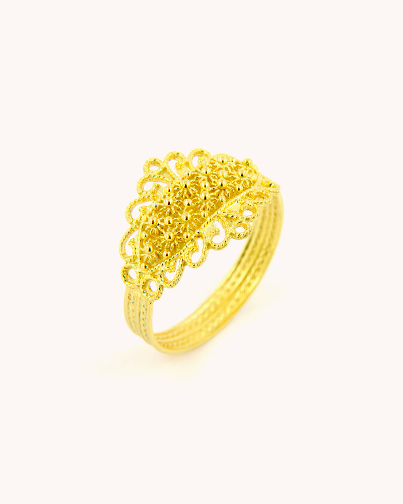 Sardinian Two Row Leaf Filigree Ring