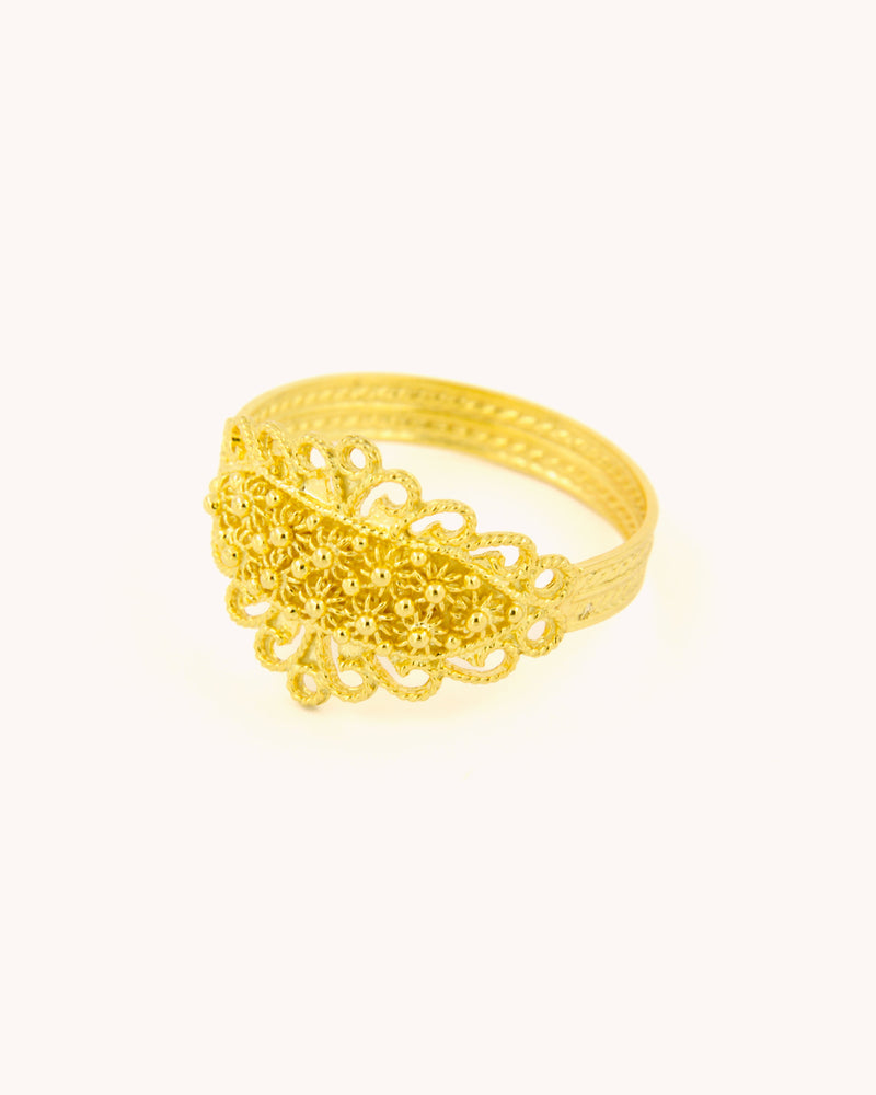 Sardinian Two Row Leaf Filigree Ring