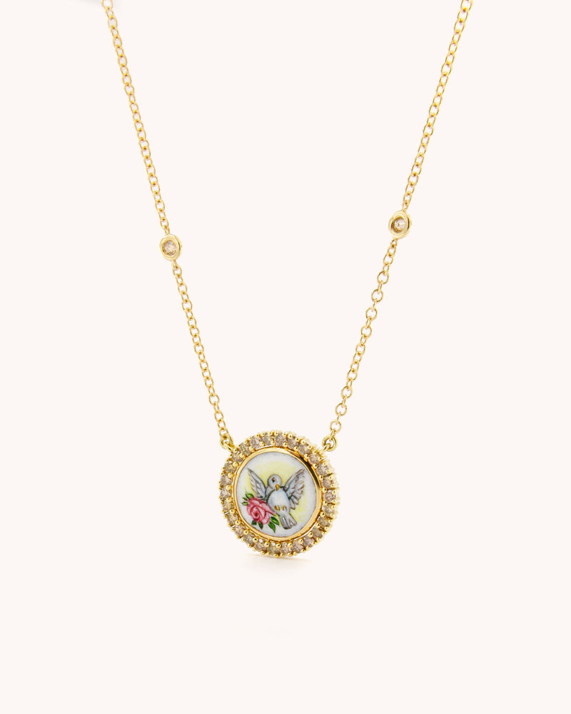 Dove and Rose with Diamonds Necklace