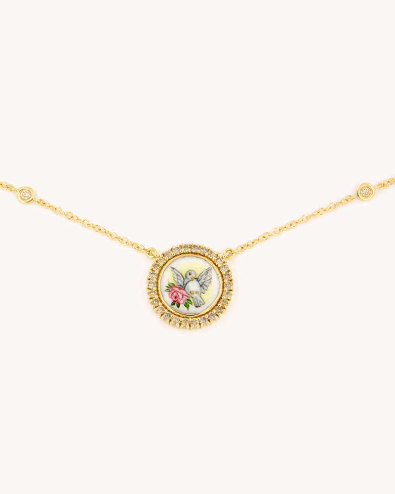 Dove and Rose with Diamonds Necklace