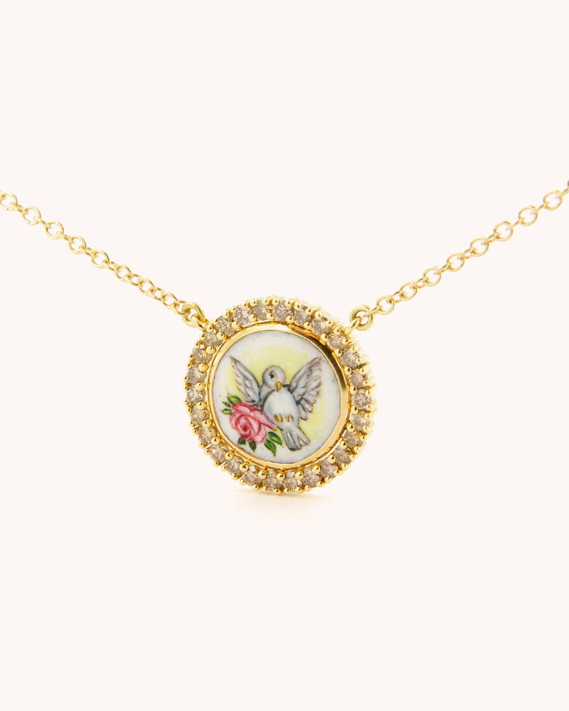 Dove and Rose with Diamonds Necklace