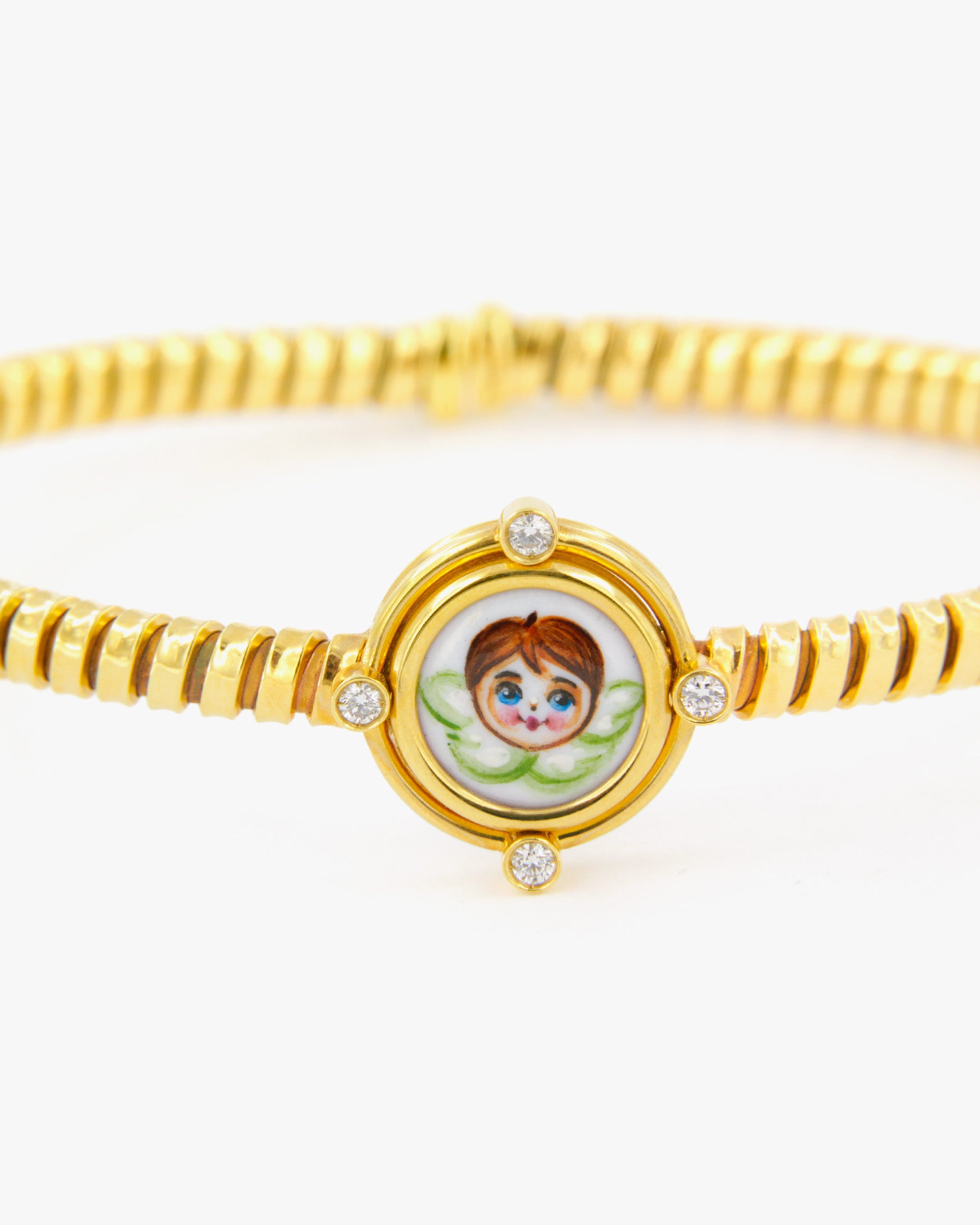 Green Angel and Diamonds Cuff Bracelet 
