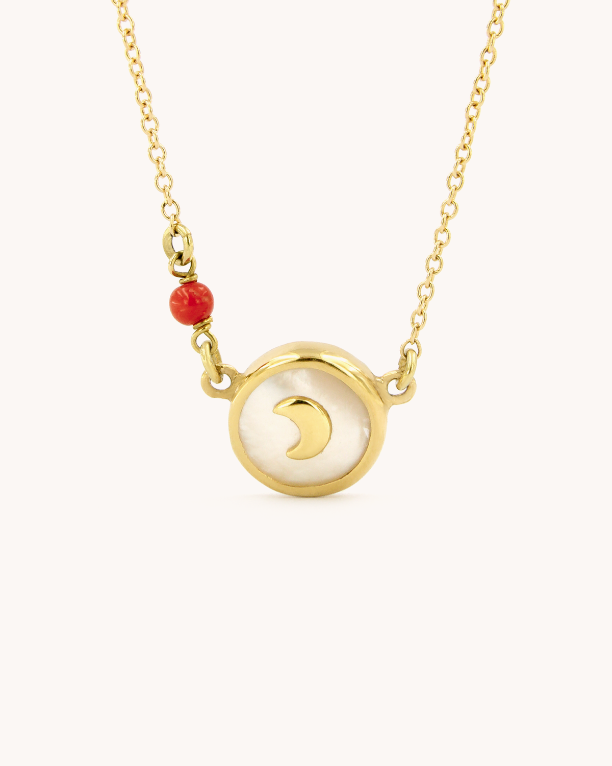 Moon Necklace with Mother-of-Pearl and Red Coral