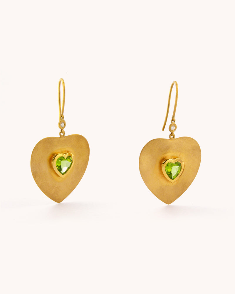 Peridot Heart Pendant Earrings