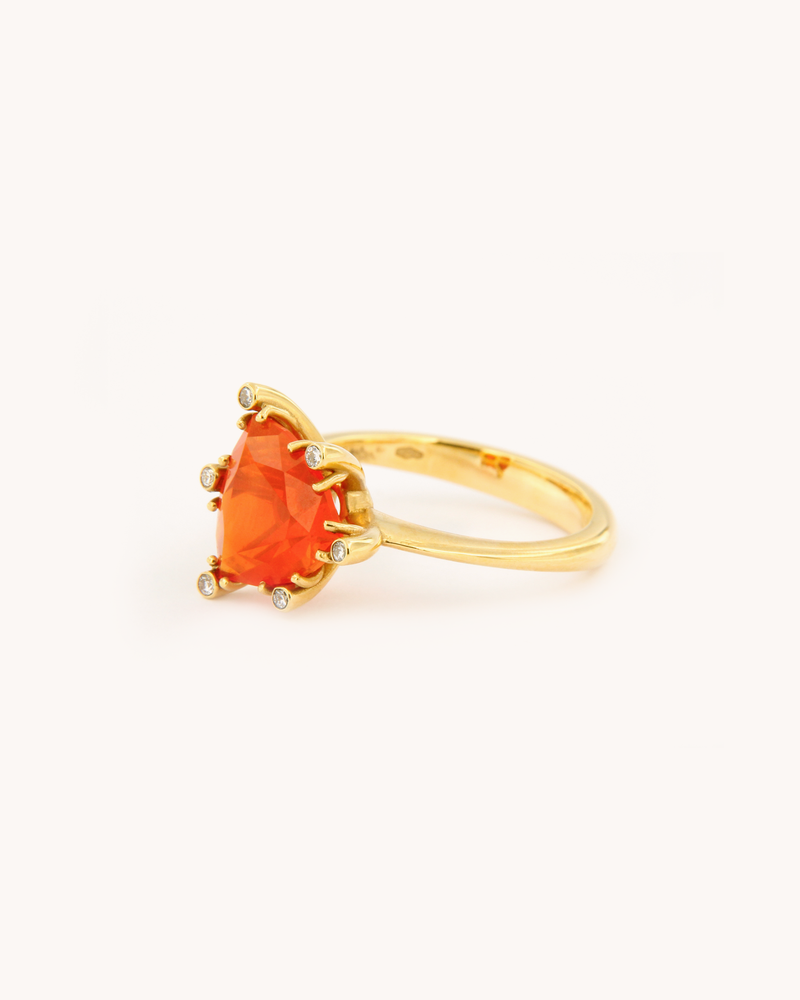 Fire Opal and Diamonds Ring