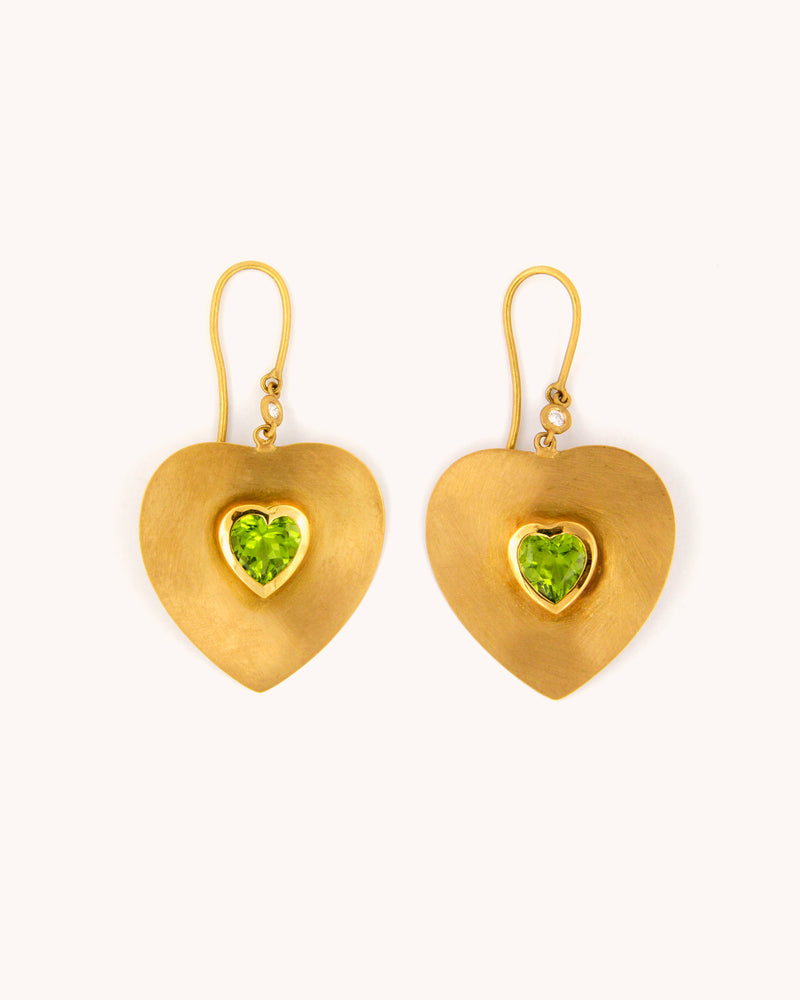 Peridot Heart Pendant Earrings