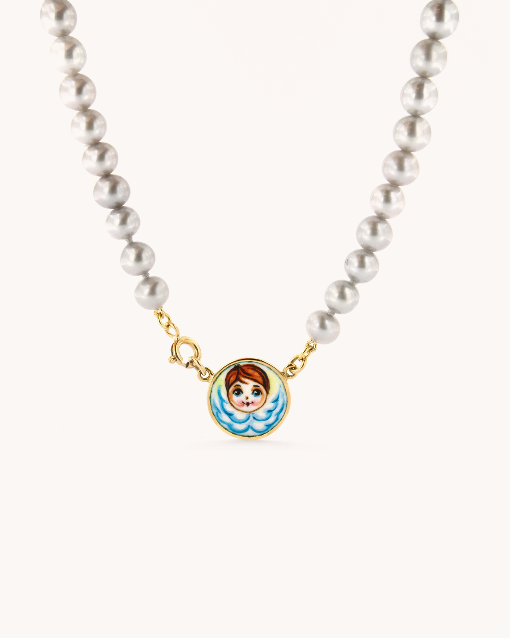 Blue Angel and Grey Pearls Necklace