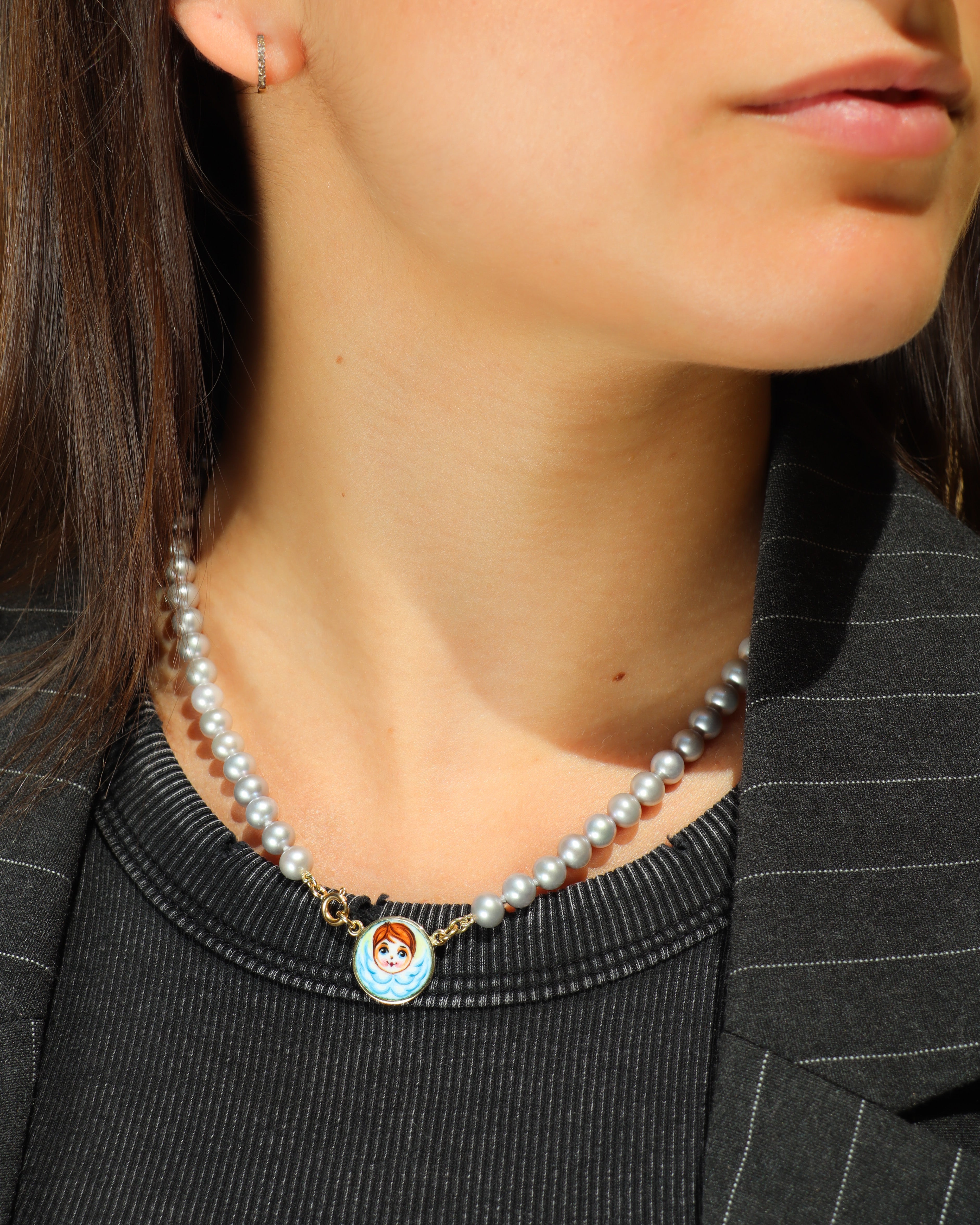 Collana Angelo Azzurro con Perle Grigie