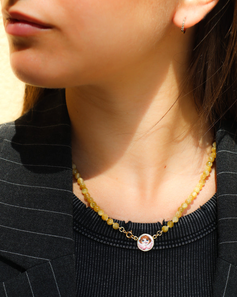 Pink Angel with Tiger Eye Necklace
