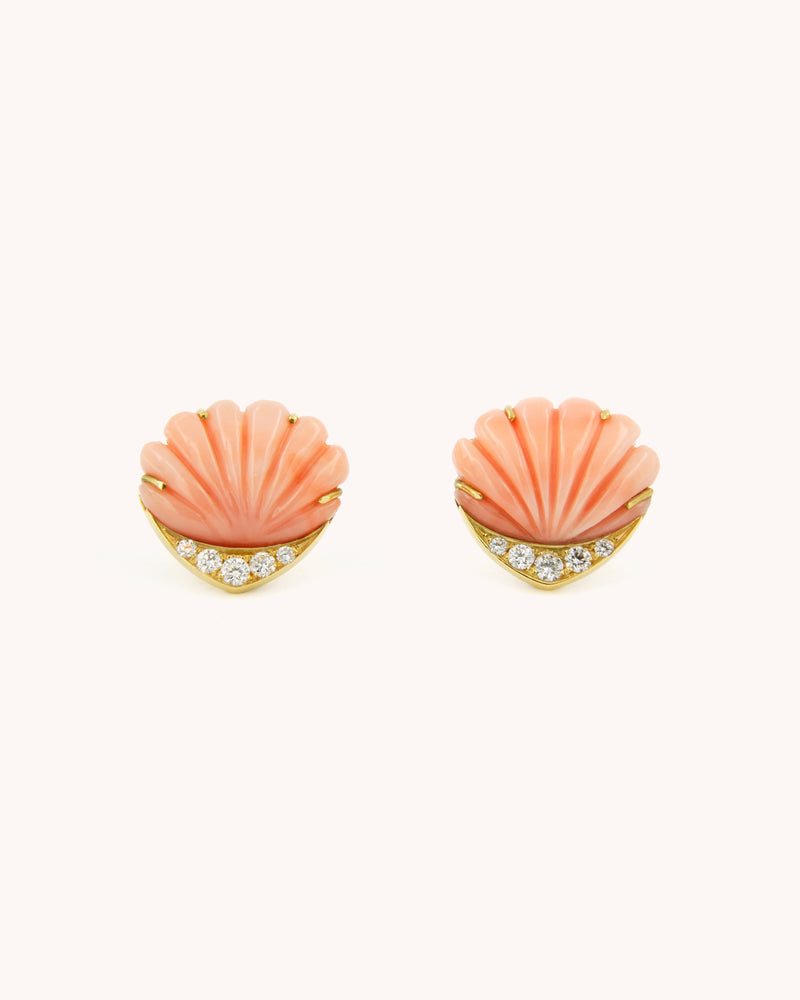 Coral Seashell and Diamonds Earrings