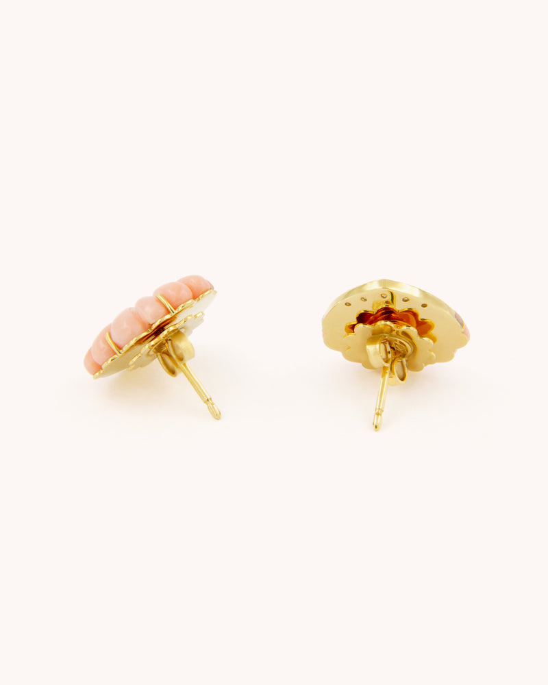 Coral Seashell and Diamonds Earrings