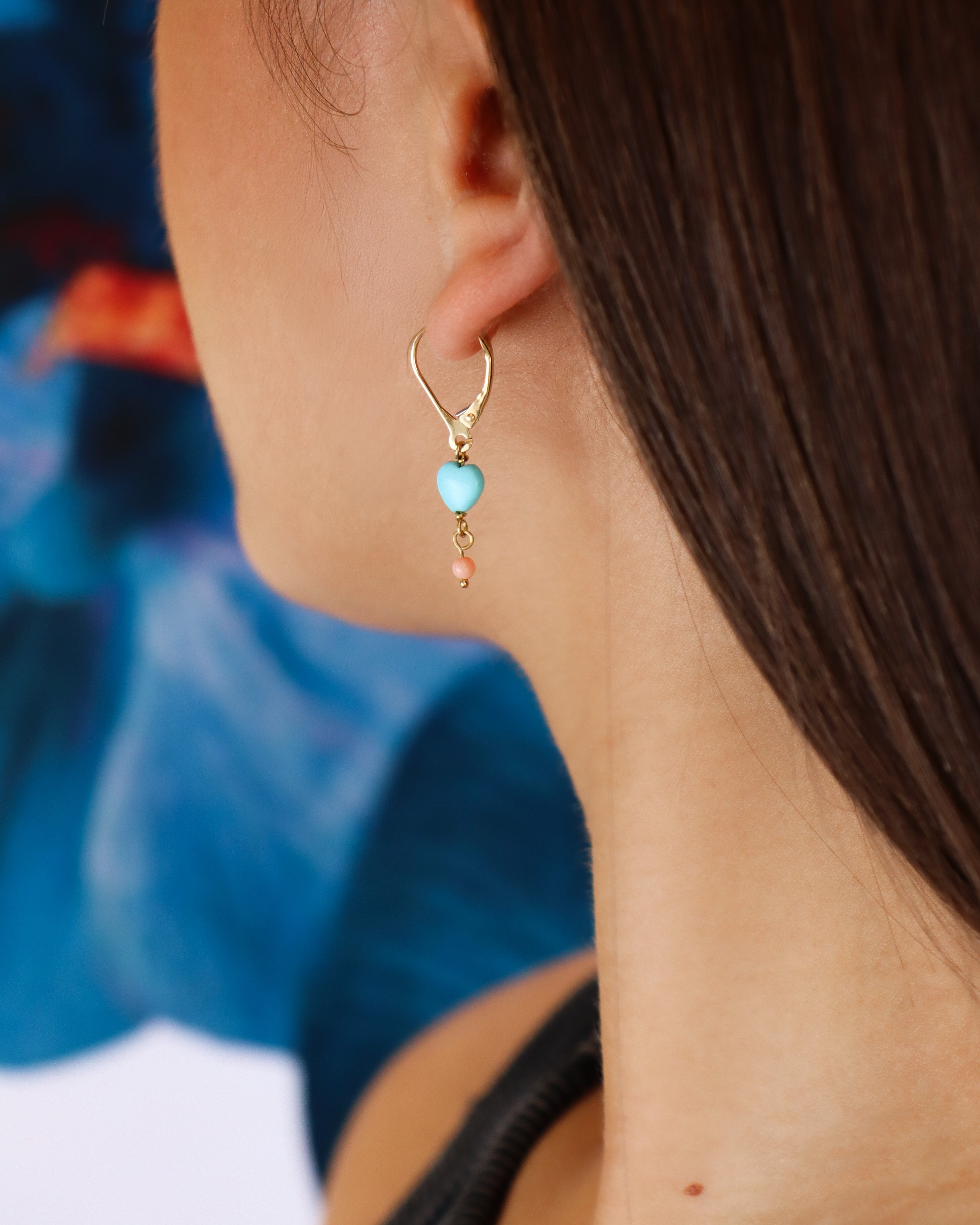 Turquoise and Pink Coral Earrings 