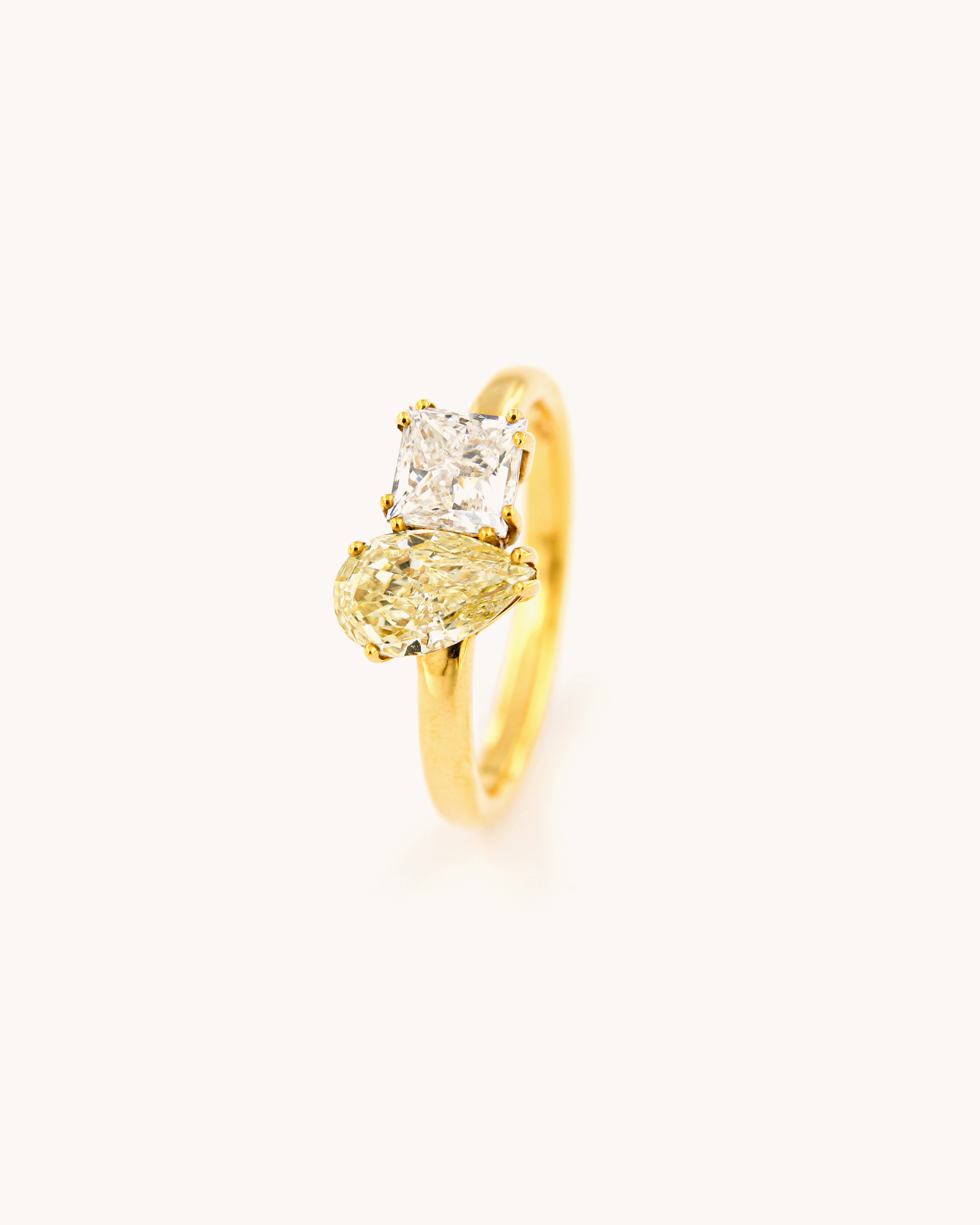Princess Cut & Fancy Yellow Pear Cut Diamond Ring
