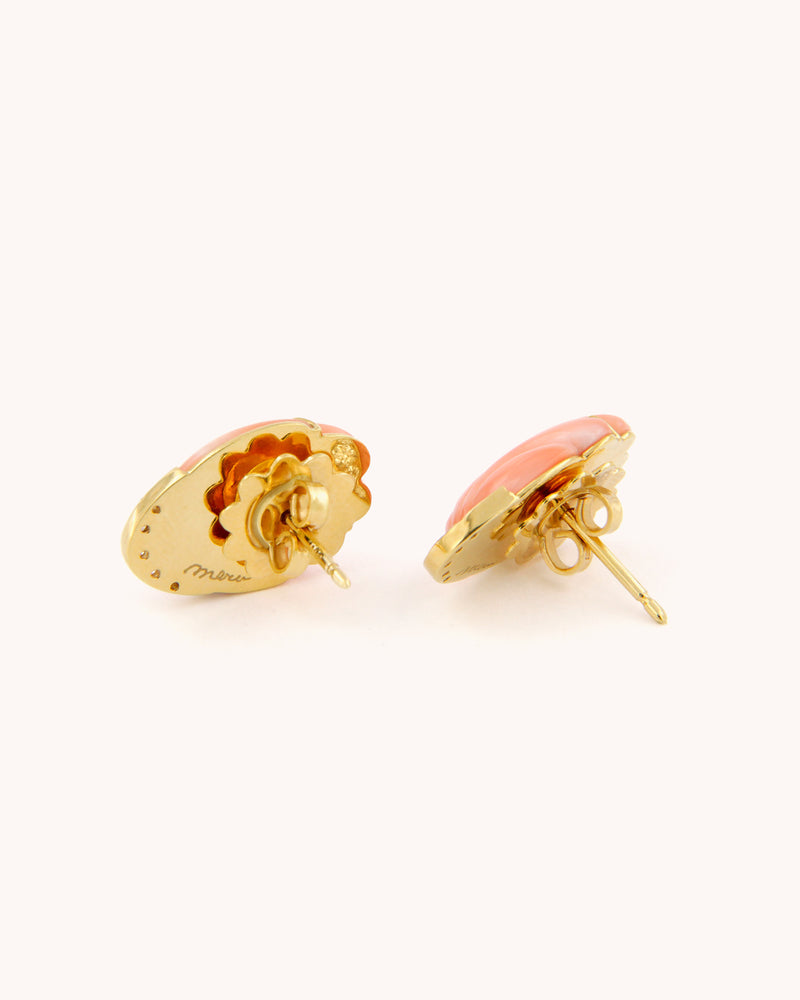 Coral Seashell and Diamonds Earrings