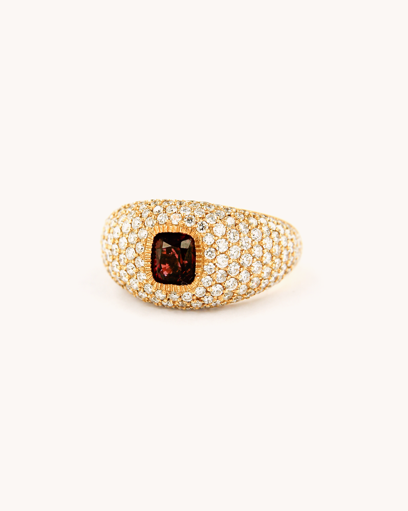 Anello Spinello Rosso e Diamanti Pavé