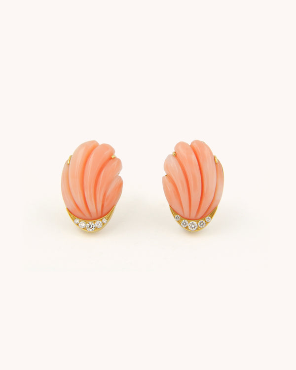 Coral Seashell and Diamonds Earrings