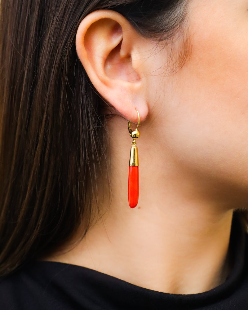 Red Coral Drop Earrings